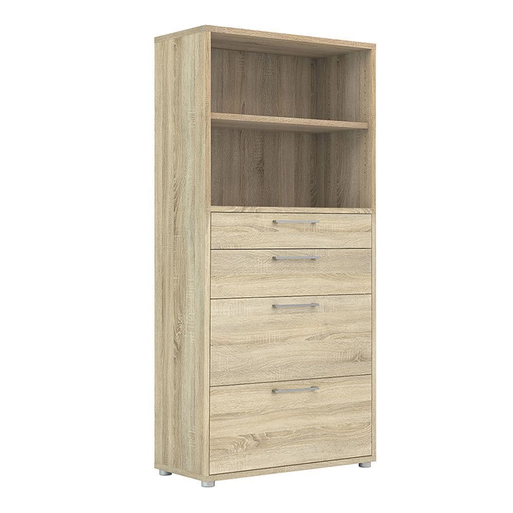 Business Pro Bookcase 4 Shelves with 2 Drawers + 2 File Drawers in Oak Effect